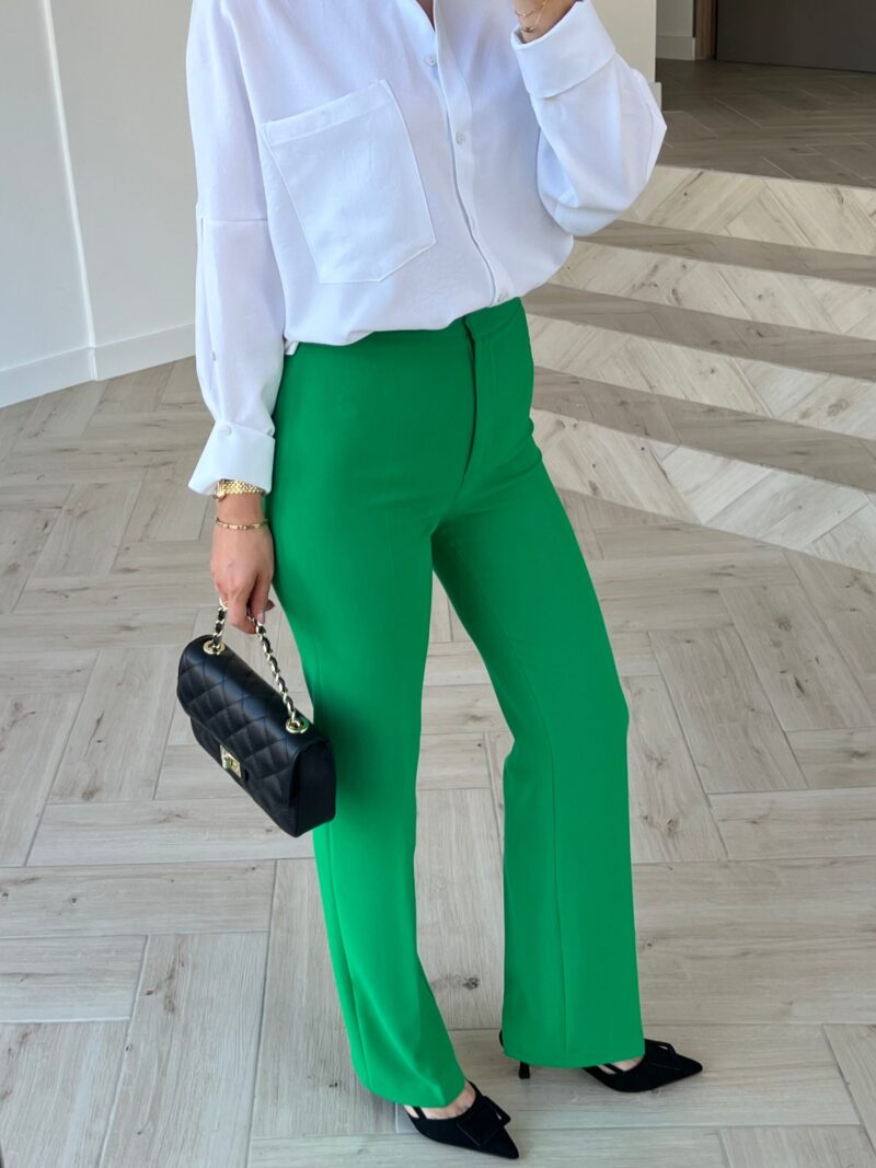 Žalios/mėlynos klasikinės kelnės – Žalia